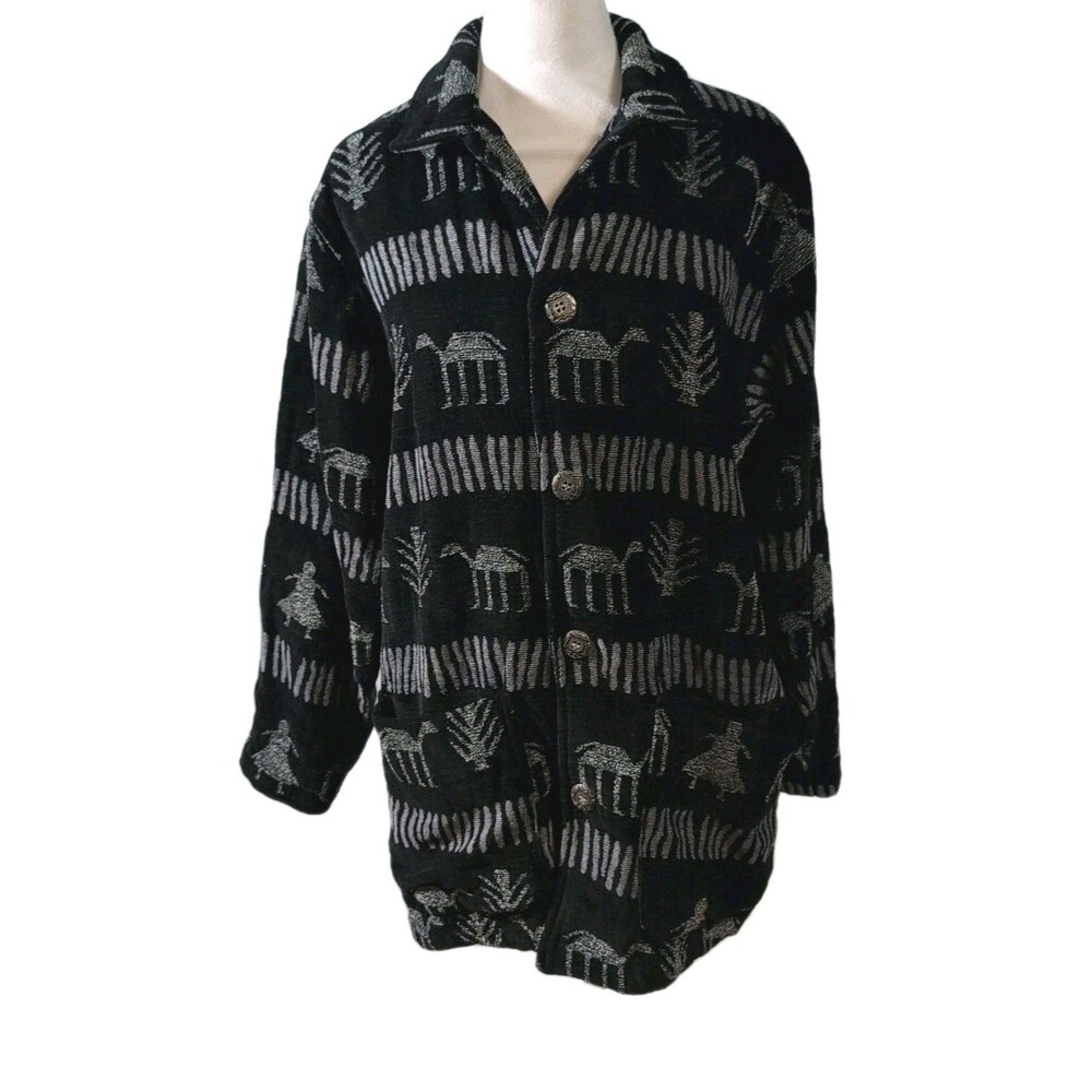 Vtg Chico's Design Black White Boho Primitive Tribal Jacket Womens Sz 12 Large